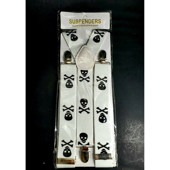 Skull & Cross Bones B & W Mens Suspenders Unicfashion Halloween Unisex N… - Picture 3 of 5